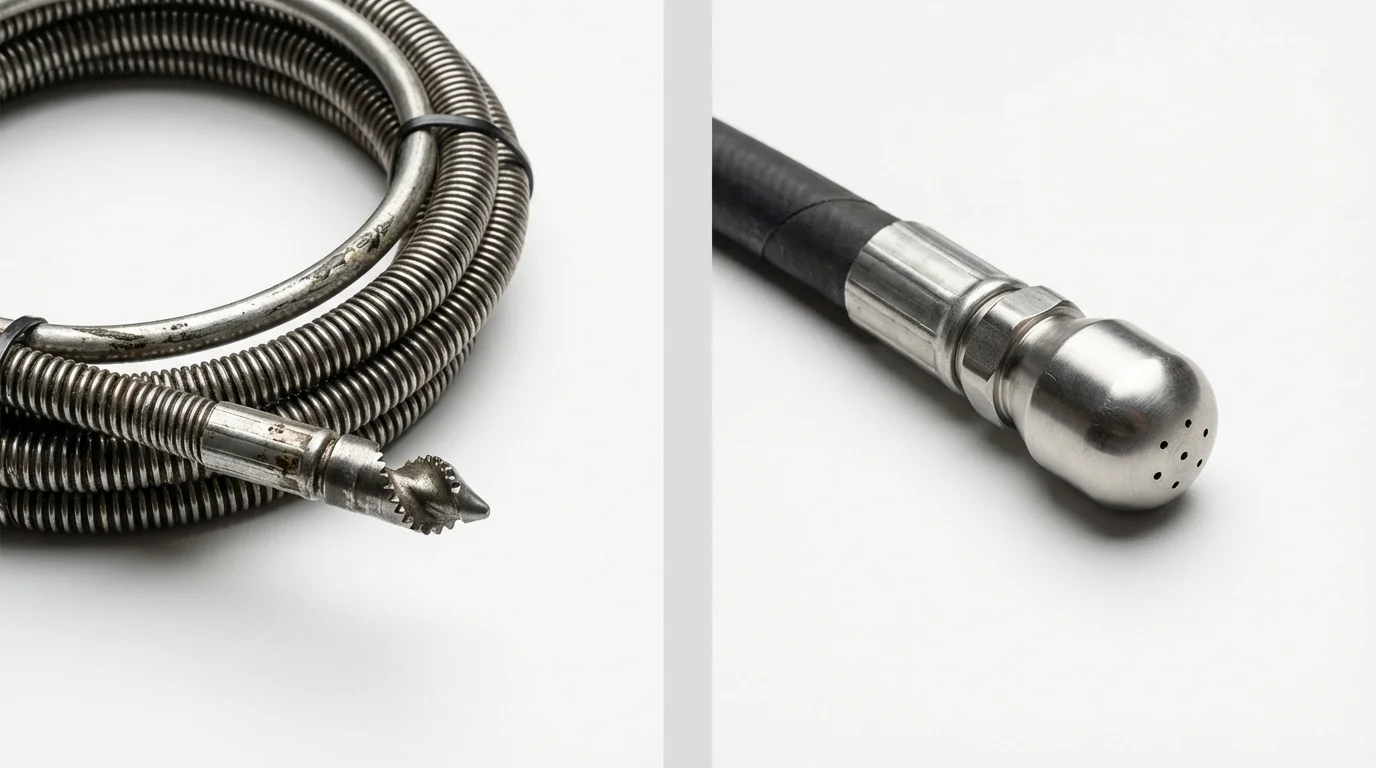 Drain snake cable and hydro jetting nozzle used for drain cleaning in Cohoes, NY