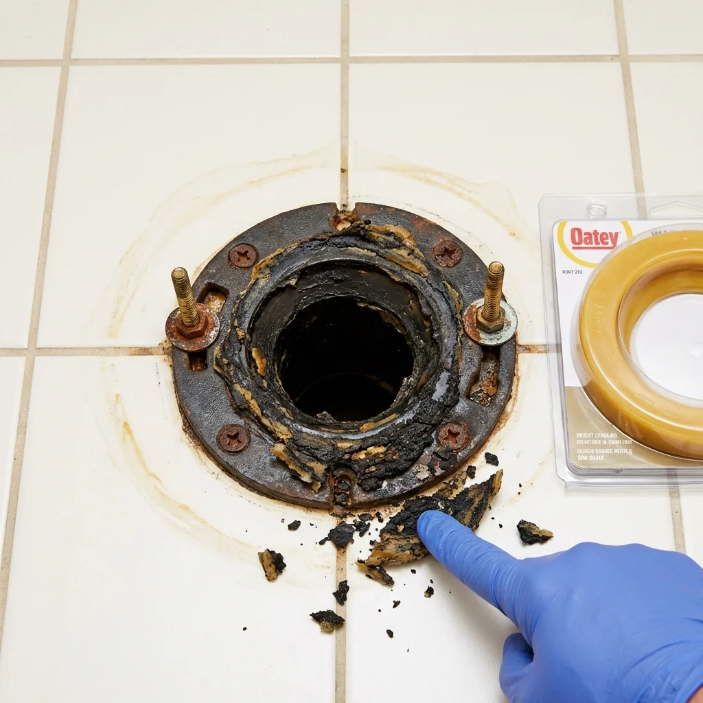 Failed wax ring showing water seepage at the base of a toilet in a Cohoes, NY home