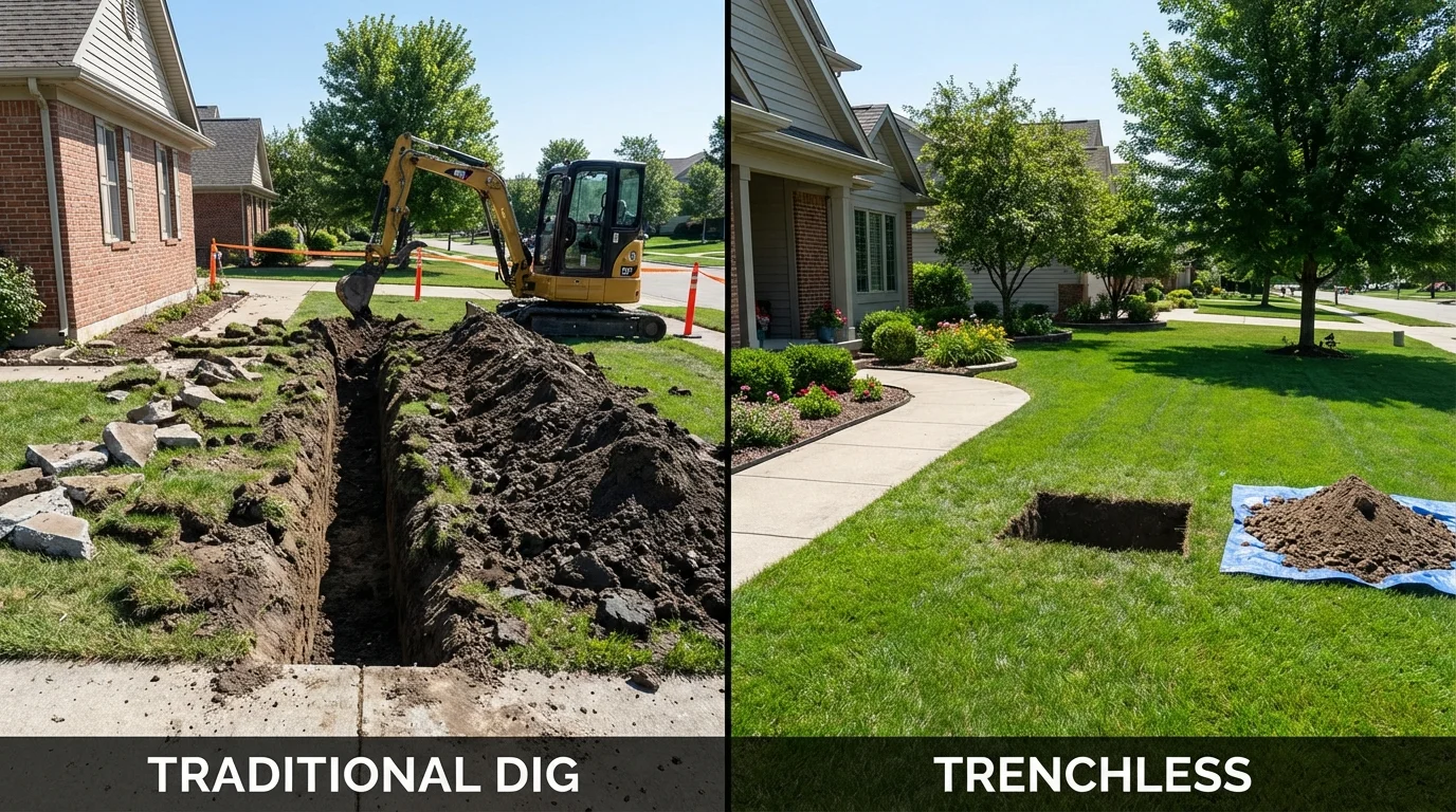 Trenchless sewer repair with minimal yard damage versus traditional excavation in Cohoes, NY